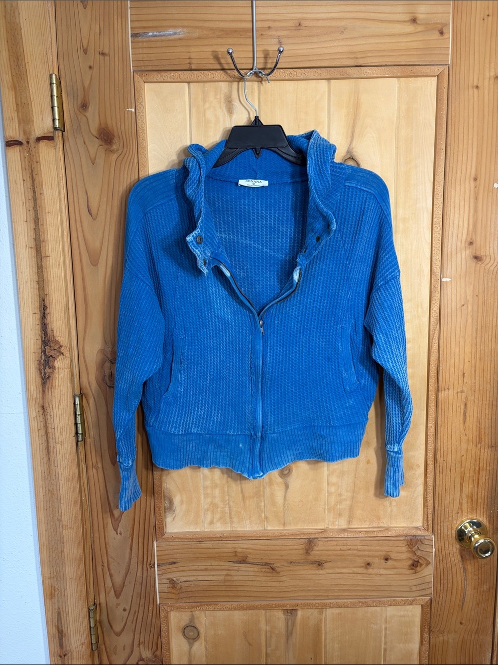 ZENANA Women’s Turquoise Vibrant Blue Ribbed Zippered Thermal Sweatshirt - Picture 11 of 15